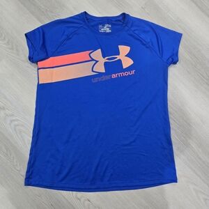 Under Armour Girls Blue Peach Pink Logo T-Shirt Active Size XL